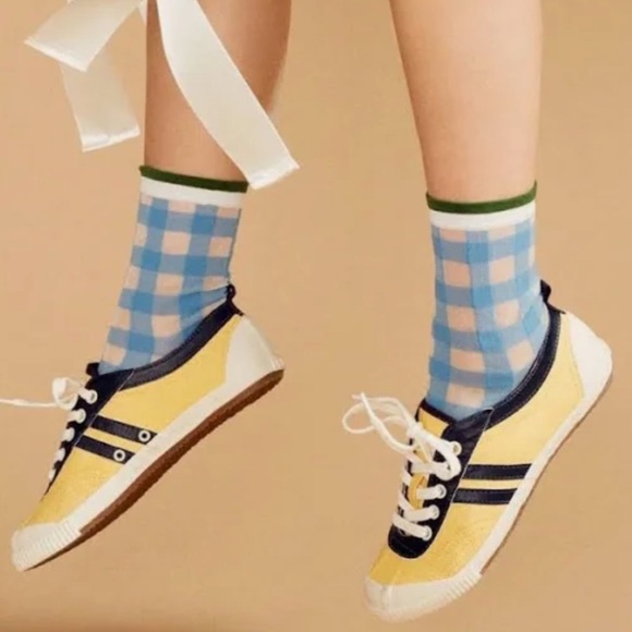 NEW in Box RE/DONE 90s Low Top Sneakers Yellow Canvas/Navy Leather Trim Size 38 - Picture 2 of 10